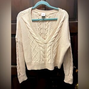 Cabi Cream V-Neck Sweater (Size S) - Cozy & Elegant